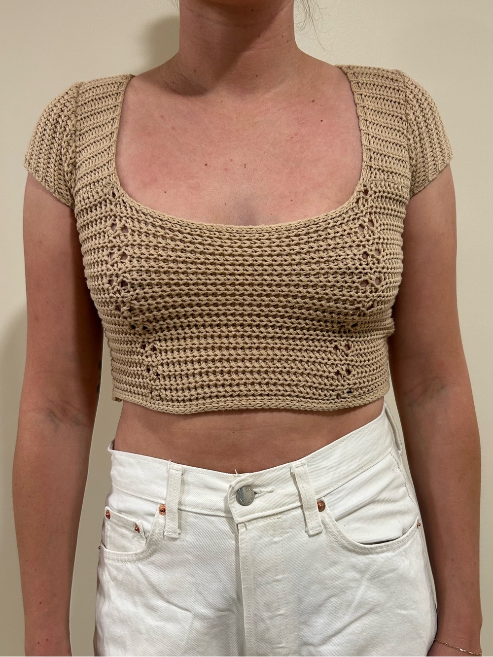 Beige Crochet Crop Top